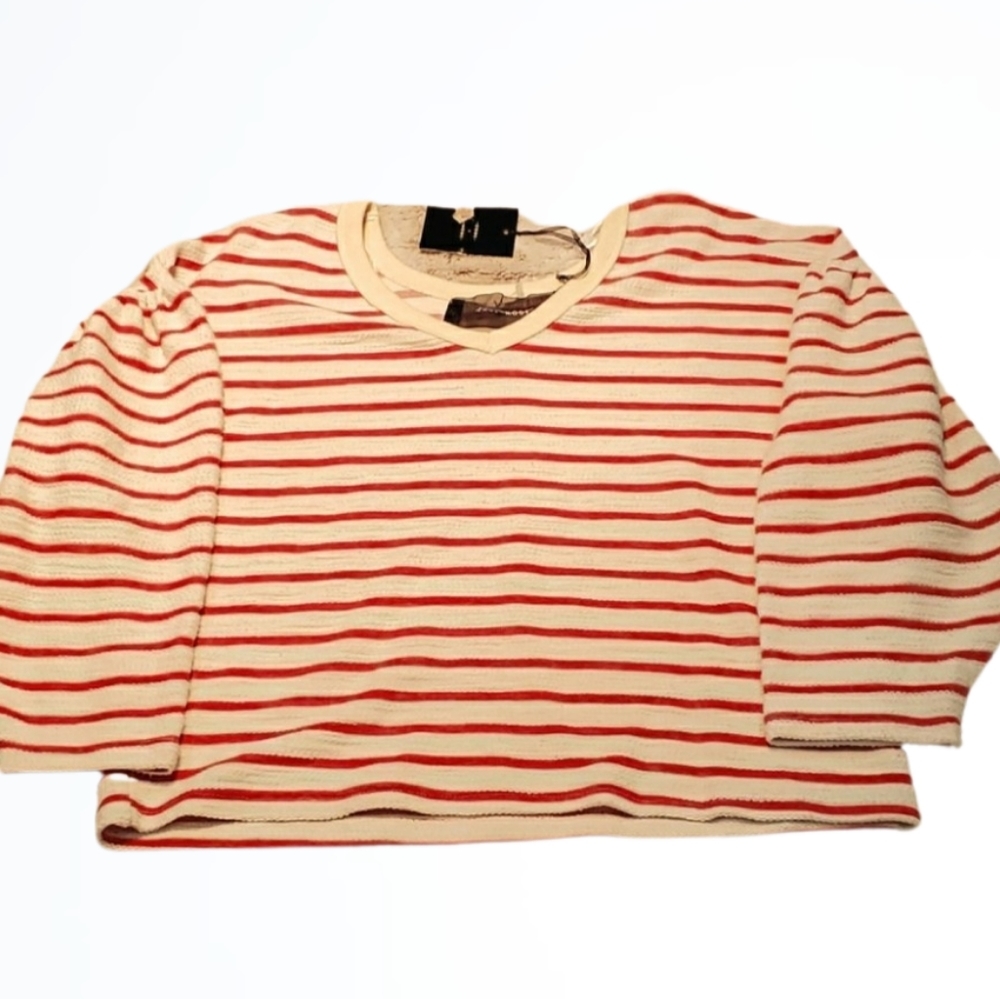 Code X Mode Red & Off White Terry Crop Top With Puff Sleeves Size M NWT